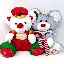 Vtg Puffalumps CHRISTMAS SOLDIER BEAR 8081 CANDY CANE MOUSE 8016 Plush Lot