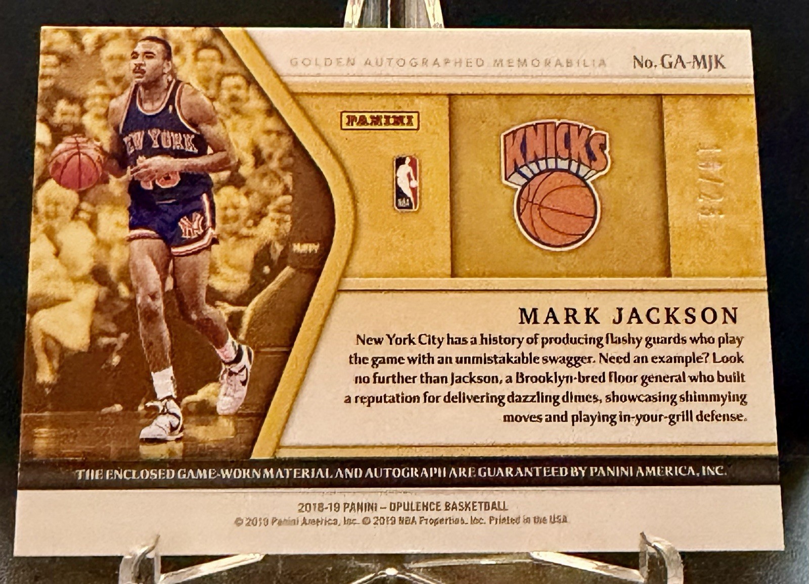 Panini 2018-19 Opulence /25 Golden Auto Patch Mark Jackson Knicks GA-MJK view 2