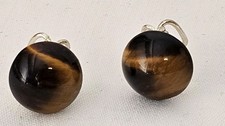 Tigerauge 835 Silber Ohrclips Clips  Edelstein Ohrschmuck Rund 