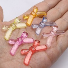 40 Mixed Color Transparent Acrylic Bowknot Bows Beads Charms 34X18mm DIY Earring