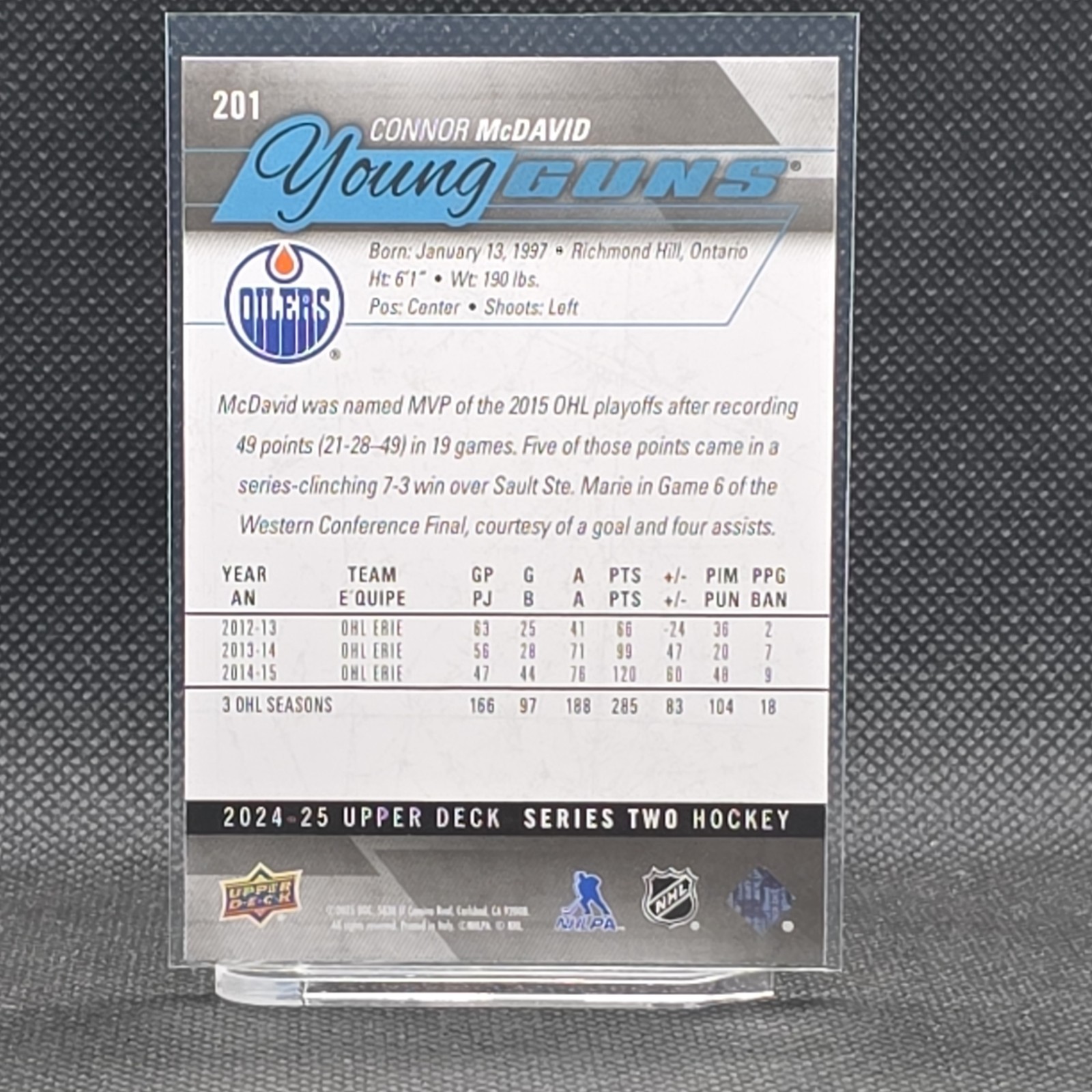 Upper Deck 2024-25 Series 2 Connor McDavid #201 Young Guns Oilers Rookie view 2
