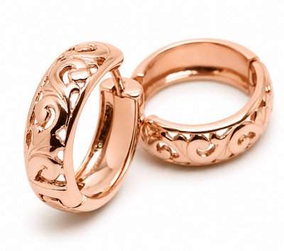 Kaedesigns New Genuine 9ct 9k 375 Solid Rose Gold Hoop Filigree Huggies Earrings