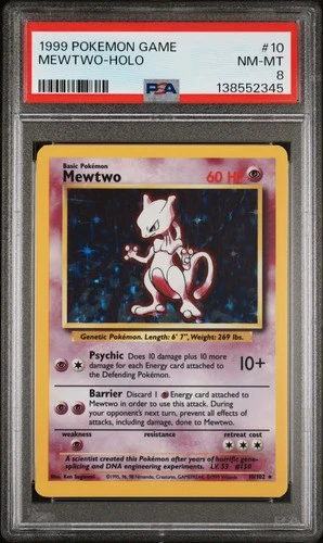 1999 POKEMON BASE SET UNLIMITED #10 MEWTWO-HOLO PSA 8