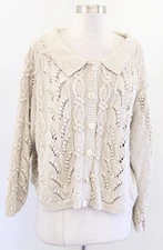 Vtg 90s Taupe Sand Chunky Knit Grandma Cottage Core Style Cardigan Sweater Sz XL
