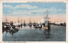 Portland Oregon harbor Lumber Ships Columbia River Vtg Postcard J7
