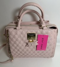Betsey Johnson Satchel Triple Entry Pale Pink Blush Quilted Handbag New