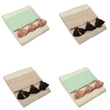 Furn Banda Embroidered Stitch 100% Cotton Tasselled Throw Blanket Soft Cosy UK