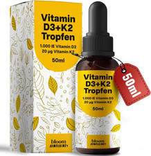 Vitamin D3 + K2 Tropfen - 50ml - 1000 IE D3 & 20µg K2 - Laborgeprüft