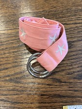 J.Crew Pink Starfish Embroidered D-Ring Canvas Belt S/M Coastal Beach Preppy 41  