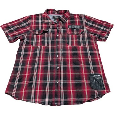 Harley-Davidson Shirt Mens 2XL Red Black Plaid H-DMC Snap Button Biker Short Slv