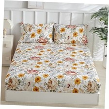 Floral Fitted Sheet Set Queen Size, 16 inches Deep Pocket Fitted Sheet
