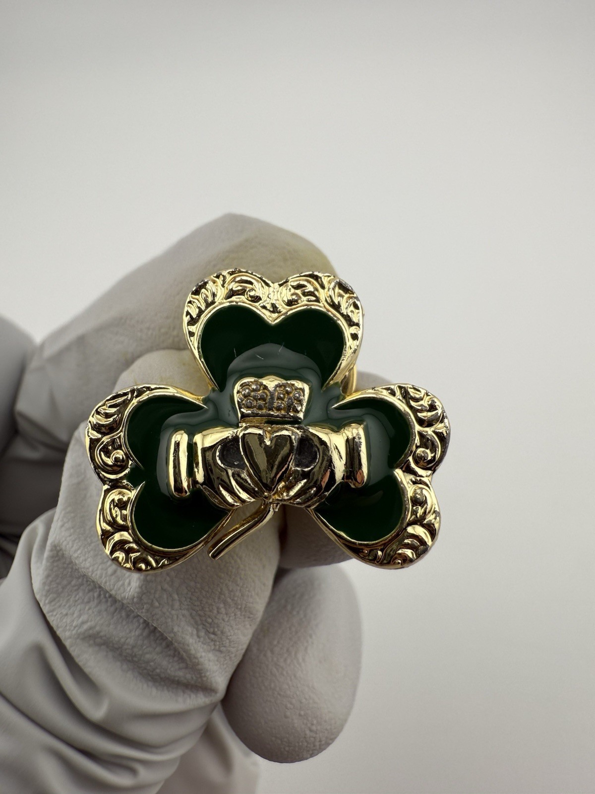 Irish Shamrock Claddagh Green Enamel Lapel