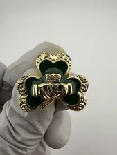 Irish Shamrock Claddagh Green Enamel Lapel