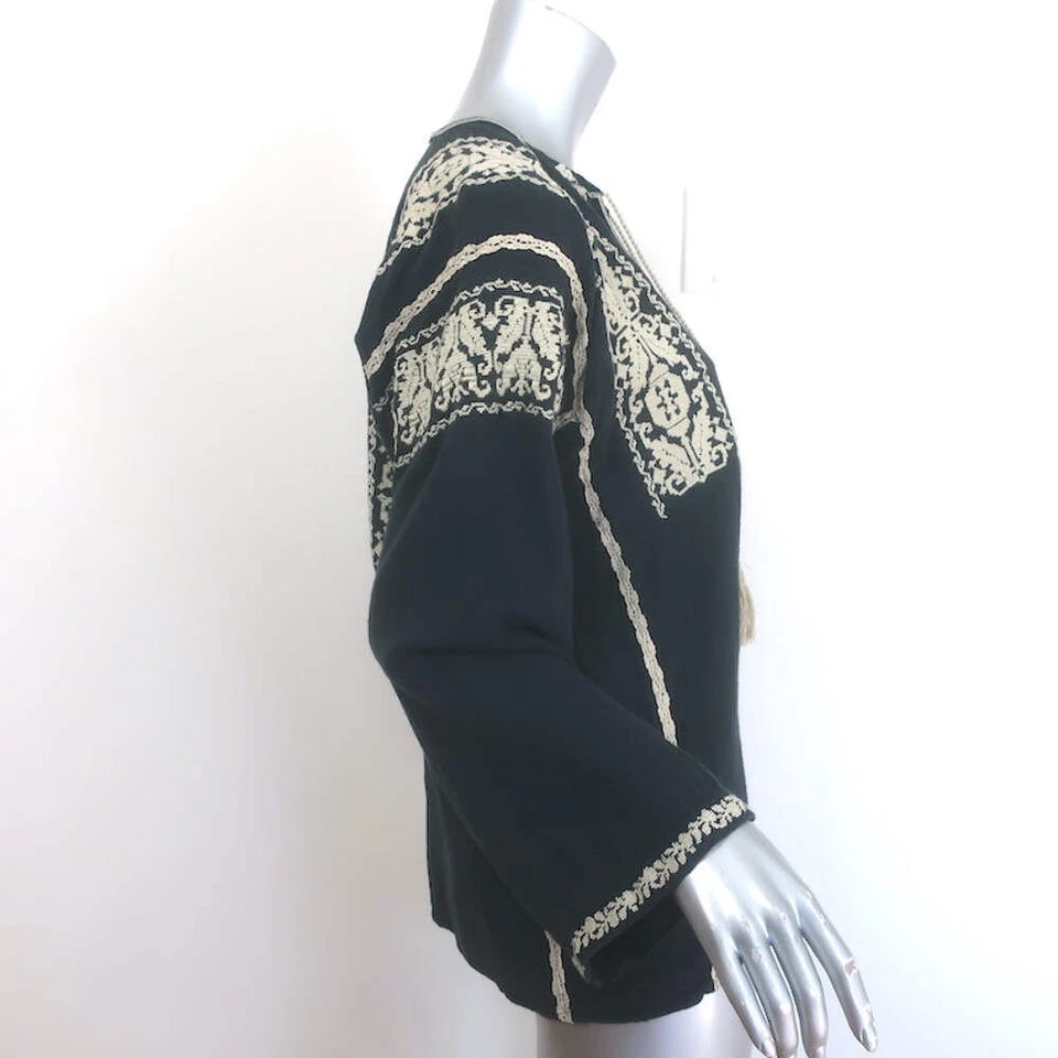 Isabel Marant Etoile Vince Embroidered Tassel Top Black Cotton Size 38 - Image 3 of 4