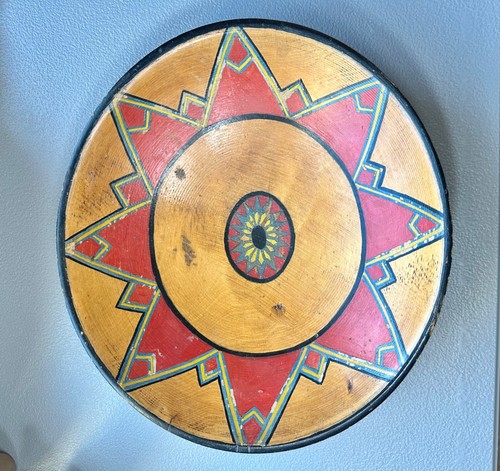 Vintage Munising Hand-Painted 11" Wooden Bowl -RARE SUNBURST PATTERN-1940's MCM