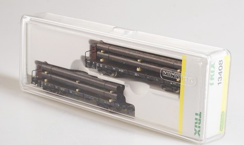 (0880) Minitrix N 13408 Güterwagen-Set 2-teilig Schwerlastwagen Röhren OVP | Condition: Gebraucht