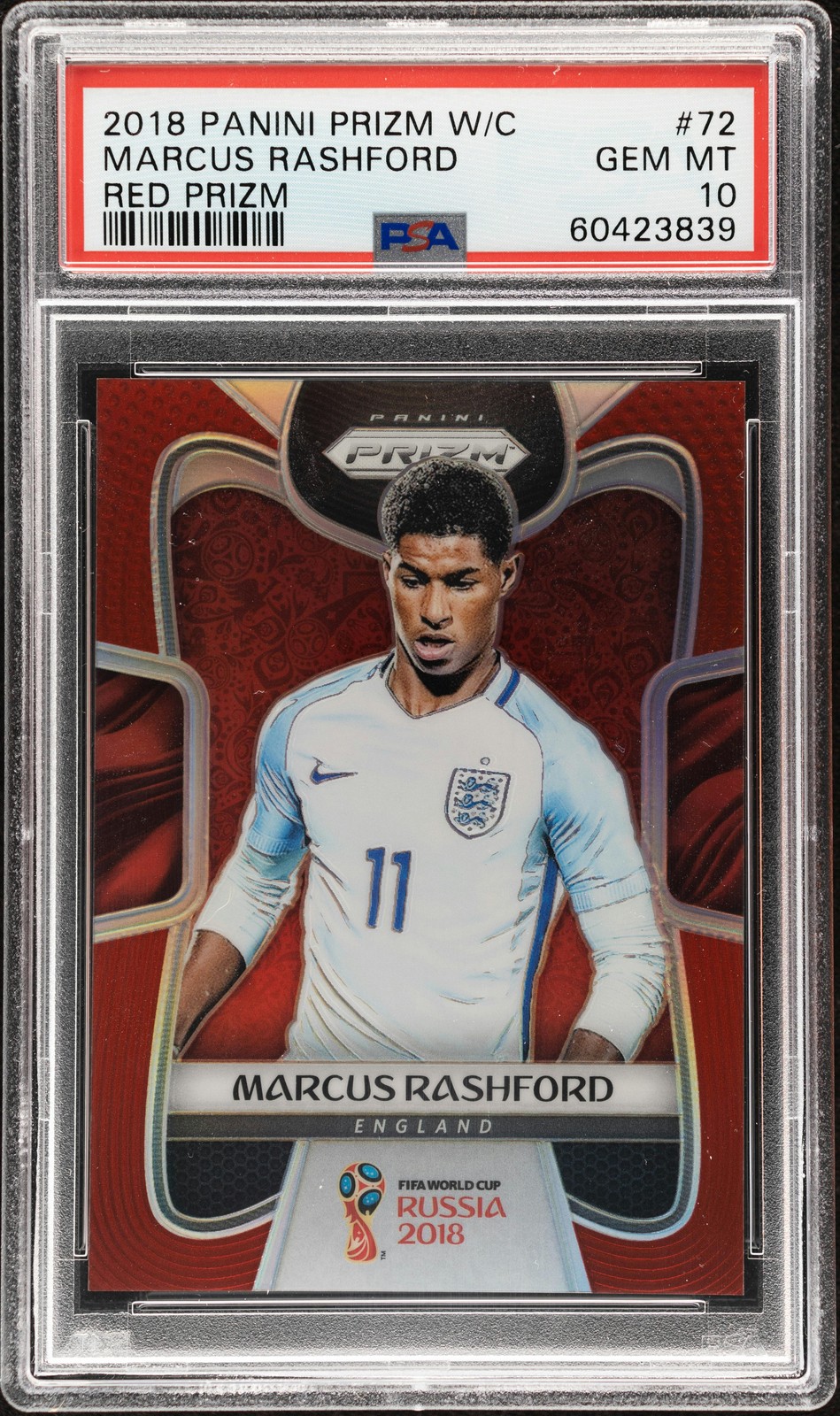 2018 Panini Prizm World Cup Marcus Rashford Red Prizm #72 /149 PSA 10