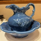 VTG McCoy USA Stoneware Pottery Blue Pitcher and Wash Bowl Basin Set FREE SHIP!