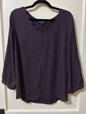 Fortune+Ivy Margot Button Down Mixed Material Blouse  Size XL