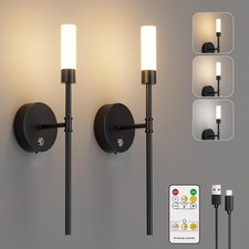 Black Battery Operated Wall Sconce Set of 2,3000K-6000K Dimmable 6000mAh Rech...