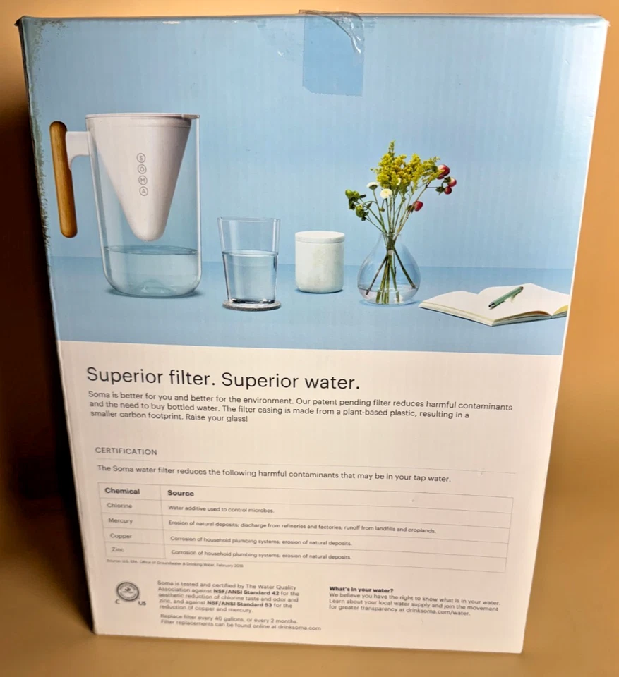 Soma 10-Cup Water Filter Pitcher – White with Sustainable Wood Handle – Open Box - Image 3 of 4