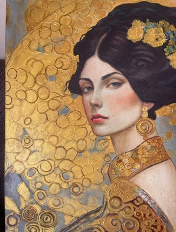 Pintura al óleo sobre lienzo firmada por Gustav Klimt (hecha a mano) 20x28 en Art Nouveau. Foto 2 de 4