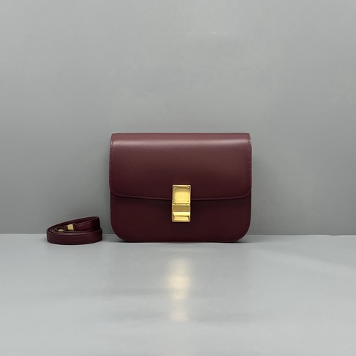 Authentic Pre-owned Celine Medium Classic Box Burgundy Smooth Calfskin Leather