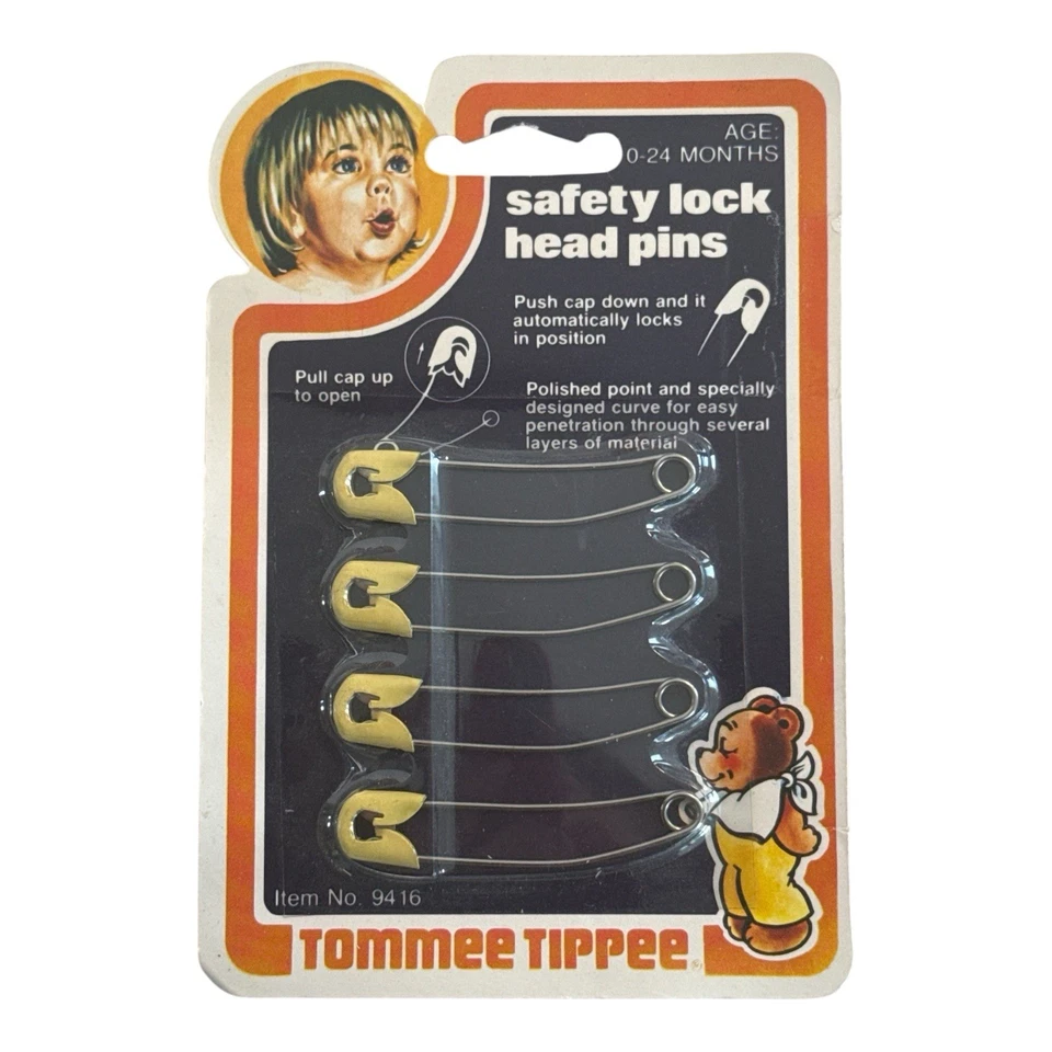 Pin de seguridad para bebés 1979 pin de pañales amarillo blanco Tommee Tippee lote de 3 Foto 3 de 4