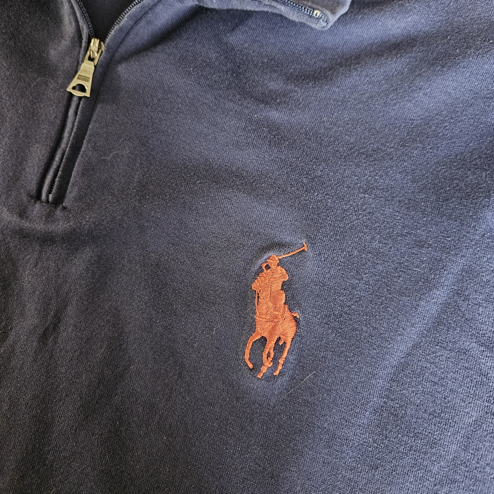 Polo golf Ralph Lauren maglietta manica lunga blu navy cotone rosso pony grande ricamo