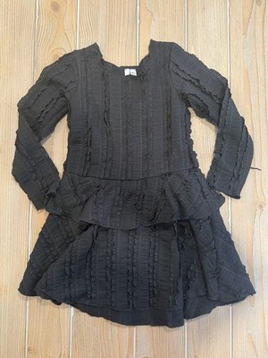 Girls Sofi Black Lace Tiered Long Sleeve Dress Size 4