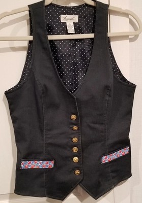 Fitted Vest With Gold Buttons & Floral Accent Size M Amanda Behar Power Business