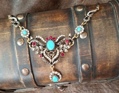Oriental Style  Betsey Johnson Statement  Kette Anhänger mit Strasssteinen #8-2