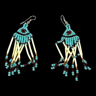 Southwestern Tassel Earrings 3'' Beadwork Duster Porcupine Quill Native Cowgirl