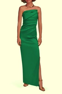 Donna Karan New York Lawn Green Ruched Strapless Gown Size 2 $249