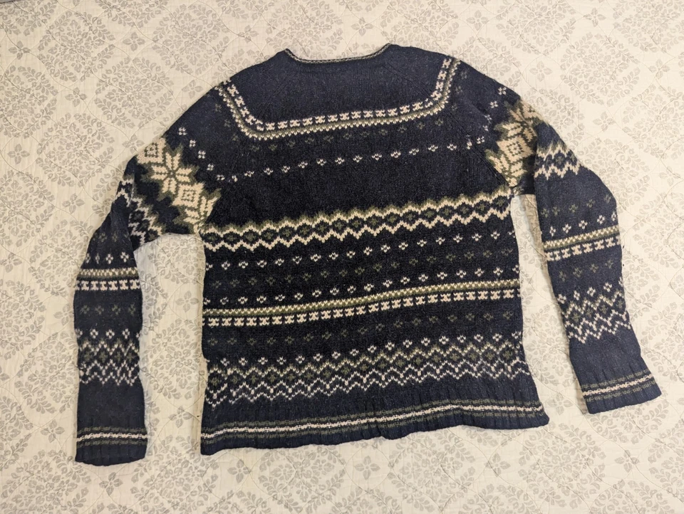J Crew Sweater Mens Large 100% Lambswool Fair Isle Nordic Geometric Crewneck - Image 2 of 4