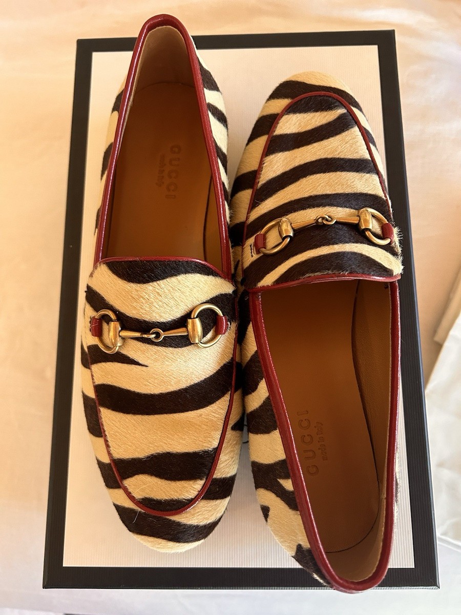 Gucci Jordaan Horsebit Loafer Tiger Lux Print Calf Hair 🔥35.5 | eBay