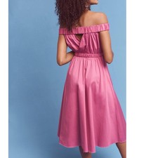 Maeve Anthropologie Mona Off The Shoulder Elastic Waist Midi Dress Small Cotton