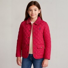 Polo Ralph Lauren Girls Jacket L 12-14 Pink Quilted Barn Coat Corduroy Collar