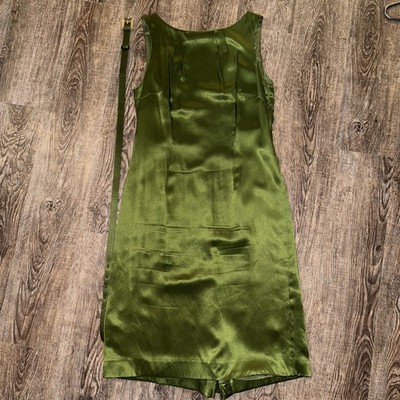 Ann Taylor Green Satin Belted Cocktail Dress Size 0 sleeveless | eBay