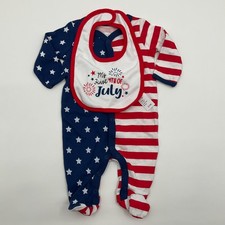 Baby 4th Of July Footed Sleeper Set Bib 0 3M ...