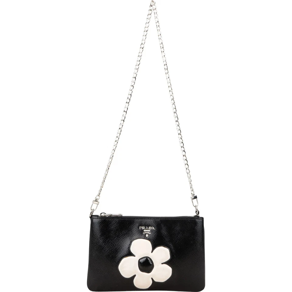 Prada Saffiano Patent Leather Flower Shoulder Bag Tasche - Bild 1 von 4