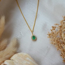 Natural Emerald Diamond Halo Pendant 14K Yell...