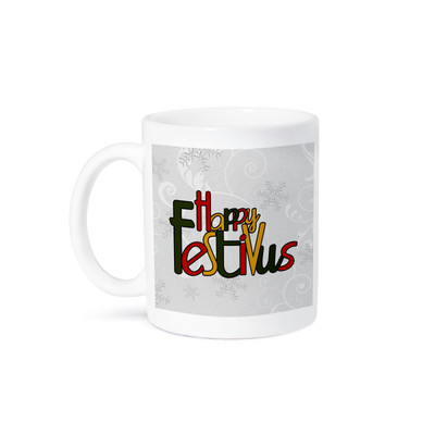 3dRose, Happy Festivus Red, Gold, Green, Snowflake Background Silver, White, Mug