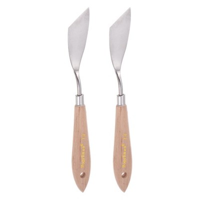 2pcs No.14 Painting Palette Knives Stainless Steel Spatula Beech Wood Handle