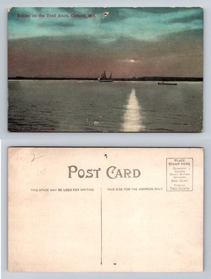 Oxford, MD-Maryland, Tred Avon Sunset Sailboats Vintage Postcard