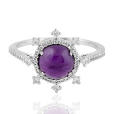 Amethyst Ring Sterling Silver 2.40Ct Purple Gemstone White Topaz Fashion Jewelry