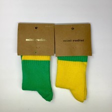 x2 Mini Rodini Kids Crew Socks - Yellow  Green Striped - sz 24-27 / 8  10 - NWT