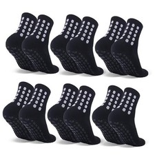 6 Pairs Kids Grip Soccer Socks Cushioned Non Slip Football Medium 6 Pairs Black