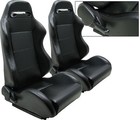 NEW 1 PAIR BLACK PVC LEATHER RACING SEATS RECLINABLE W/ SLIDER FOR FORD ***