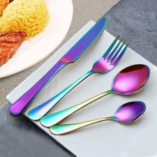 Multicolour Food cutlery Stainless Steel Spoon Fork Dinner Set Rainbow colour
